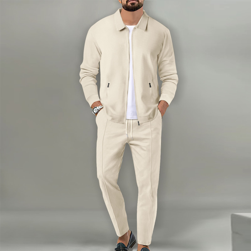 Men’s Stylish Lapel Jacket & Jogger Pants 2-Piece Set